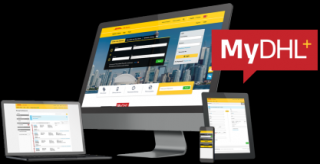 MyDHL+ website on multiple electronic devices