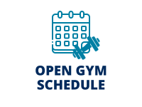 graphic icon of schedule and dumbbell representing an open gym schedule
