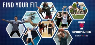 Find your fit slogan on graphic image depicting people playing sport