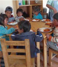 children in bolivia eating their school lunch